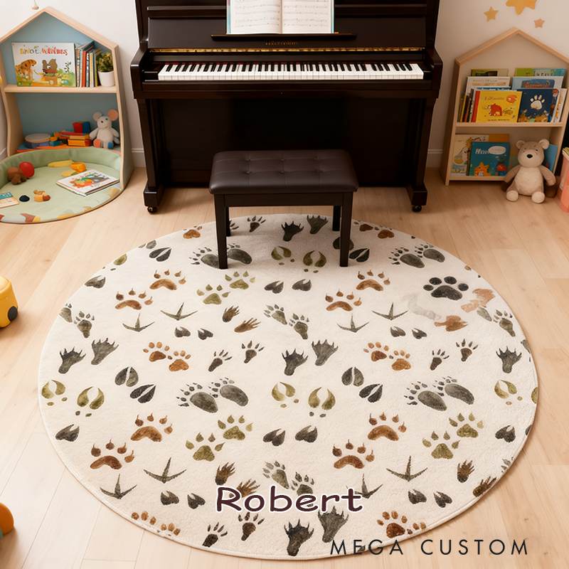 Personalized Animal Tracks Rug Woodland Nursery Decor Forest Round Rug Kids Play Room into the Wood Nursery Outdoor Lovers Gift