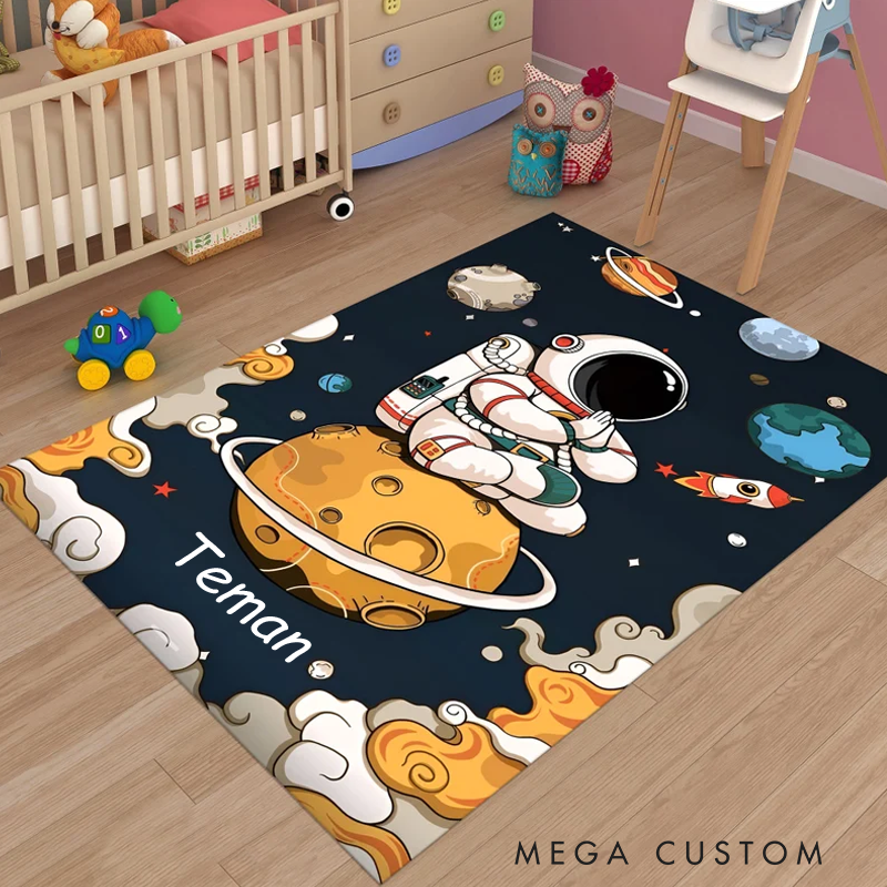 Personalized Astronaut Rug Space Rug Cute Space Decor Custom Kids Rug Gift for Kids Astronomy Enthusiasts