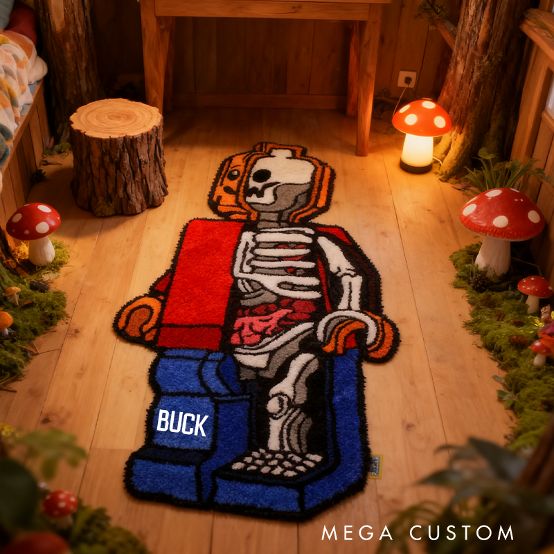 Personalized Anatomical Toy Figure Rug Mini-Fig Skeleton Rug Home Decor Gift for Kids