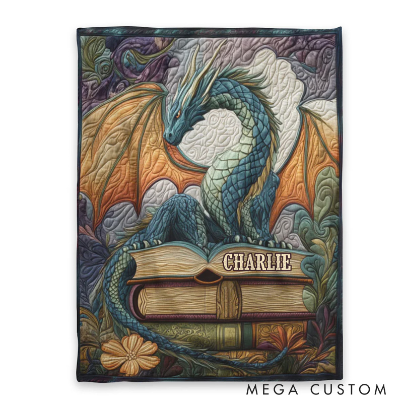 Personalized Dragon Throw Blanket Custom Book and Dragon Blanket for Book Lovers Reader Blanket with Name for Bookworm Librarian Gift