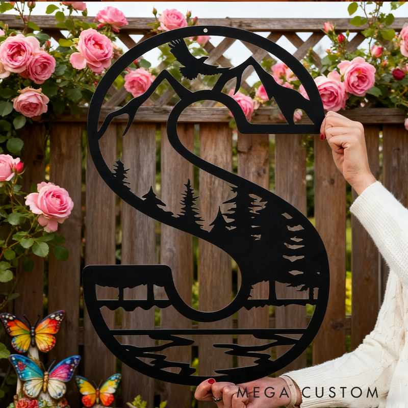 Personalized Metal Letter Outdoor Monogram Mountain Wall Decor Nature Wall Art Custom Camper Decor Home Decor Outdoor Lovers Gift