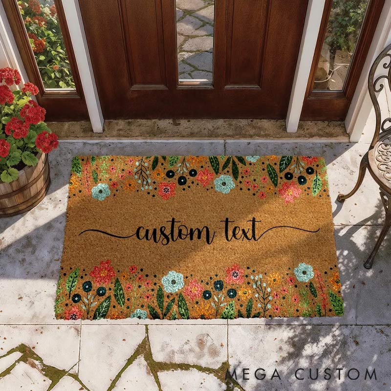 Personalized Wildflowers Welcome Doormat Colorful Floral Doormat for Garden Lovers