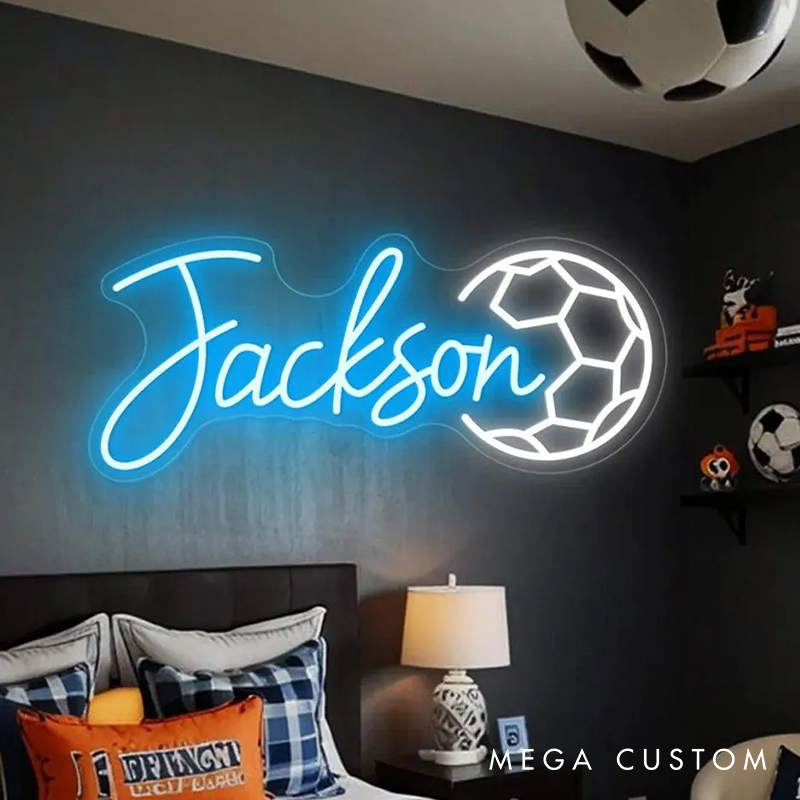 Personalized Soccer Neon Sign with Custom Name for Sports Fans and Kids’ Rooms
