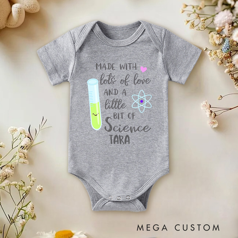 Personalized Made with Lots of Love and a Little Bit of Science Baby Onesie Baby Shower Gift