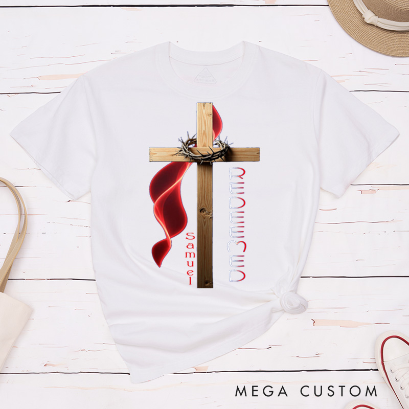 Personalized Redeemed Grace Through Sacrifice Classic T-Shirt with Cross and Thorns Christian Shirt Christmas Easter Gift for Yourself