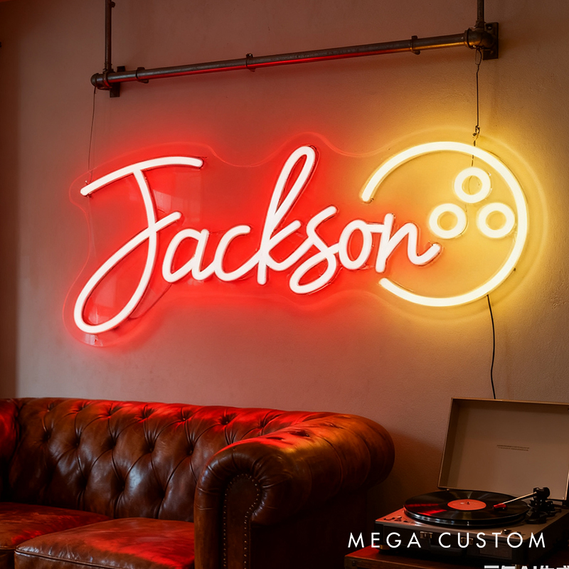 Personalized Bowling Neon Sign with Custom Name for Game Room Decor and Fun Spaces