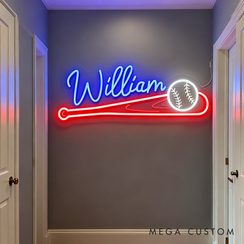 Personalized Baseball Neon Sign with Custom Name and Bat Design for Baseball Enthusiasts and Game Rooms