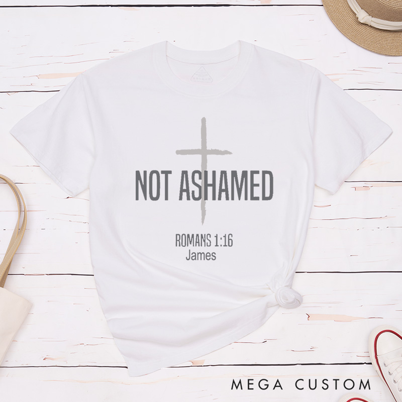 Personalized Not Ashamed of the Gospel Classic T-Shirt Bible Verse Shirt Cotton Spiritual Top Gift of Faith Birthday Gift for Men and Women