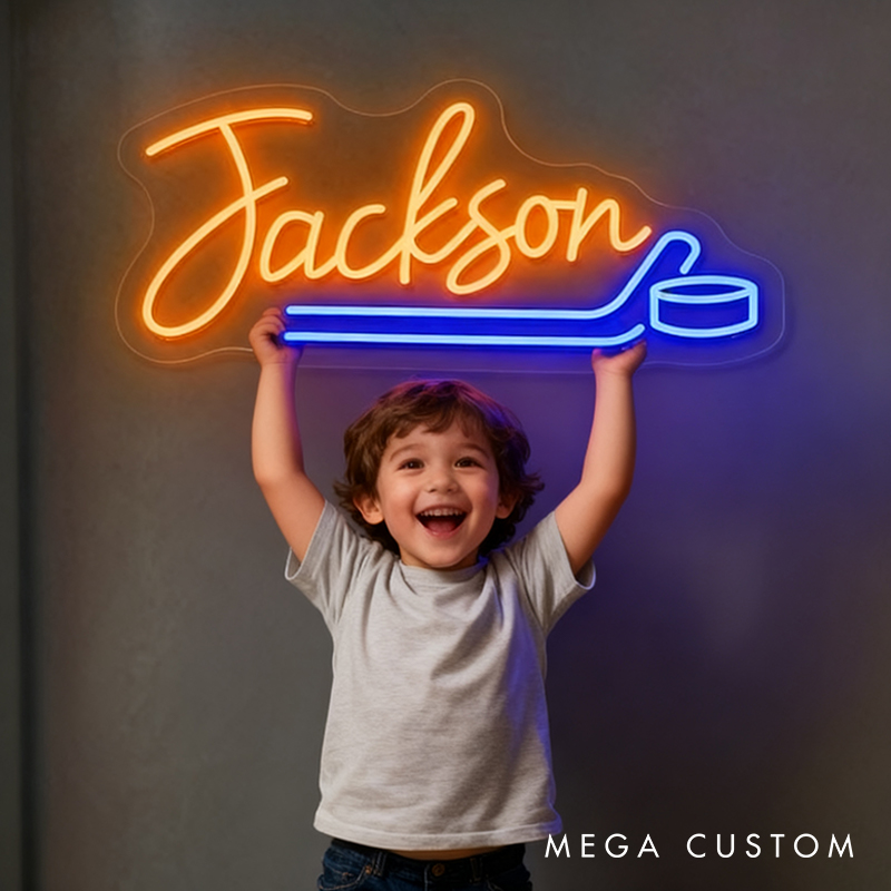 Personalized Ice Hockey Neon Sign with Custom Name for Ice Hockey Fans and Bedrooms 