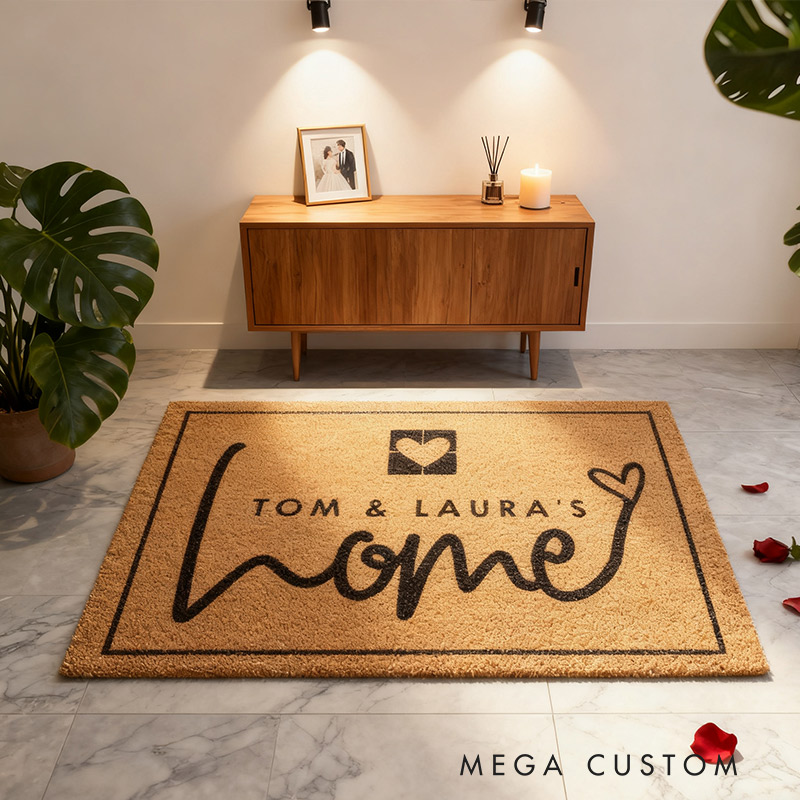 Personalized New Home Welcome Doormat Custom Coir Mat with Name for Couple Valentine's Day gifts Housewarming Gift 
