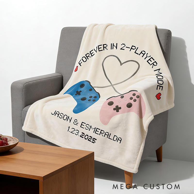 Personalized Forever in 2 Player Mode Blanket Gamer Couple Blanket Couple Gaming Gift Video Game Anniversary Gift for Geek Lover