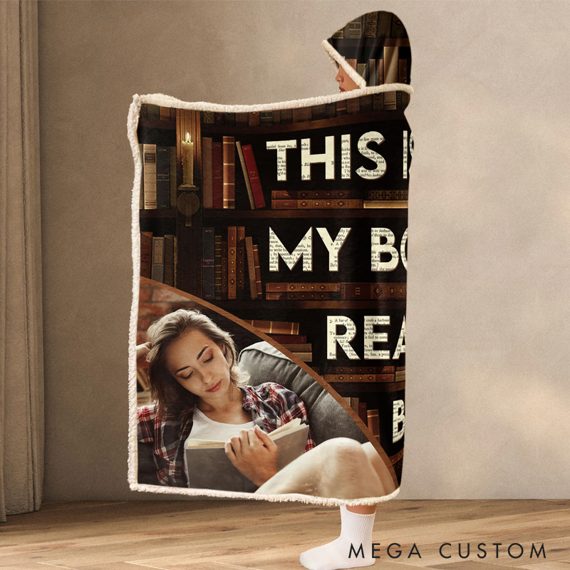 Personalized My Book Reading Blanket Hoodie Custom Photo Wearable Blanket Hoodie with Name for Book Lovers Bookworm Birthday Gift for Bookworm