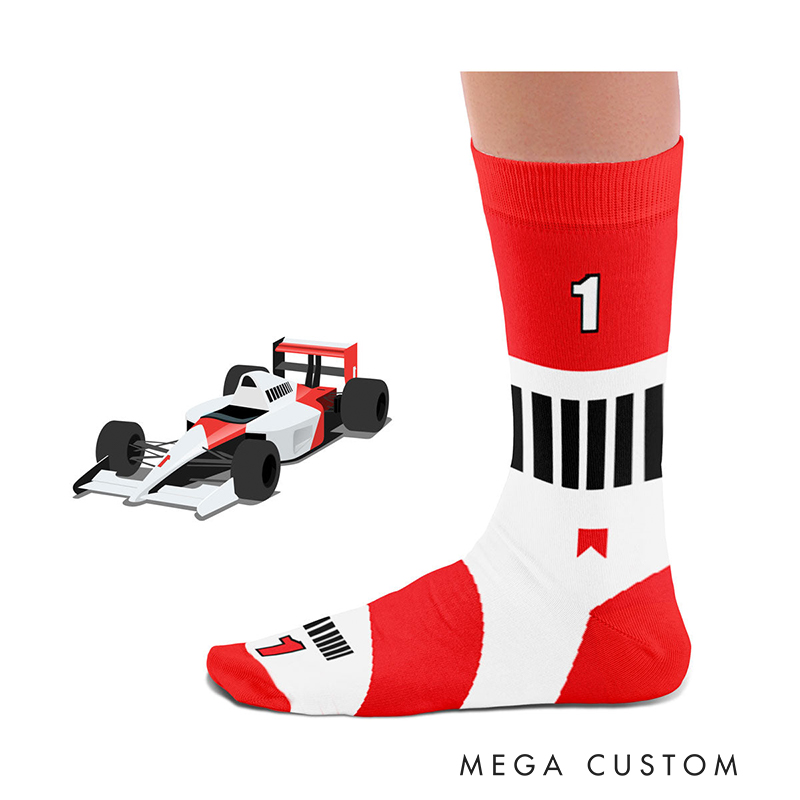 Personalized Racing Car Socks Custom Text  Design Gift for Race Drivers and Car Lovers 