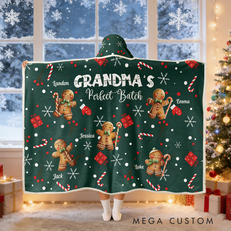 Personalized Grandma's Perfect Batch Blanket Hoodie Custom Wearable Blanket Hoodie with Name for Baking Lovers Birthday Gift for Grandma
