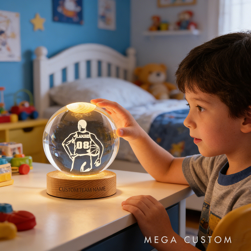 Personalized 3D Basketball Crystal Keepsake with LED Base for Players, Teams, and Fans