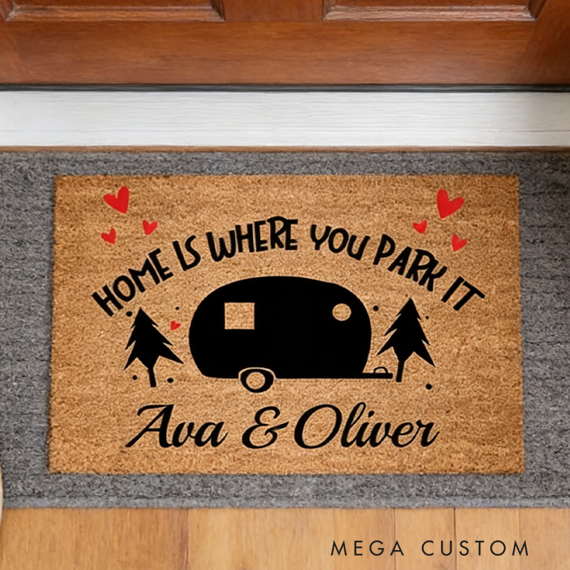 Personalized Home Is Where You Park It Custom Camping Mat Custom Camper Decor Camping Gift for Couple