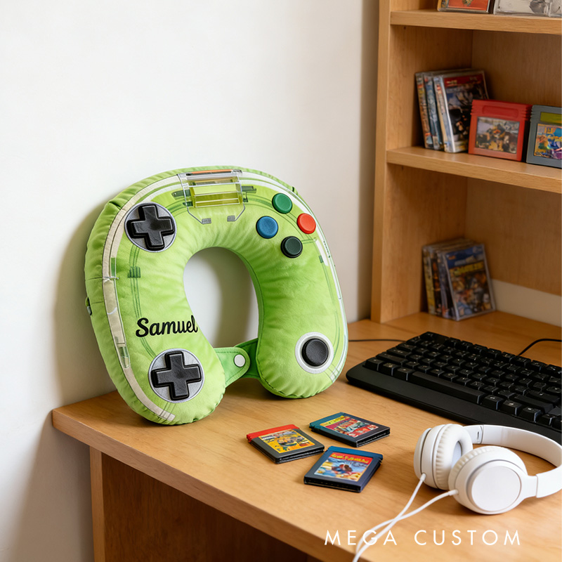 Personalized Neon Controller Graphic 3D Print Game Controller U-Shaped Pillow for Game Lovers Travel Neck Pillow Christmas Gift for Kids