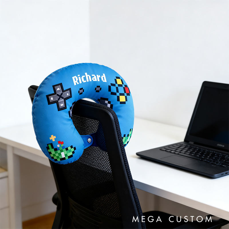Personalized Pixel Style Game Controller Graphic 3D Print Game Controller U-Shaped Pillow for Game Lovers Travel Neck Pillow Christmas Gift for Kids