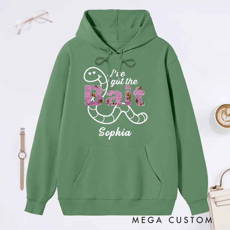 Personalized Fishing Couple Hoodies I’ve Got the Bait or HookDesign Custom Name Romantic Gift for Fishing Lovers Husband Wife Couples