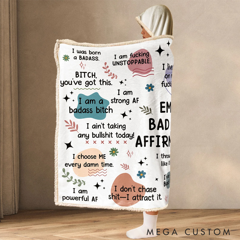 Personalized Bad B*tch Affirmations Blanket Hoodie Custom Wearable Blanket Hoodie with Name for Book Lovers Bookworm Birthday Gift