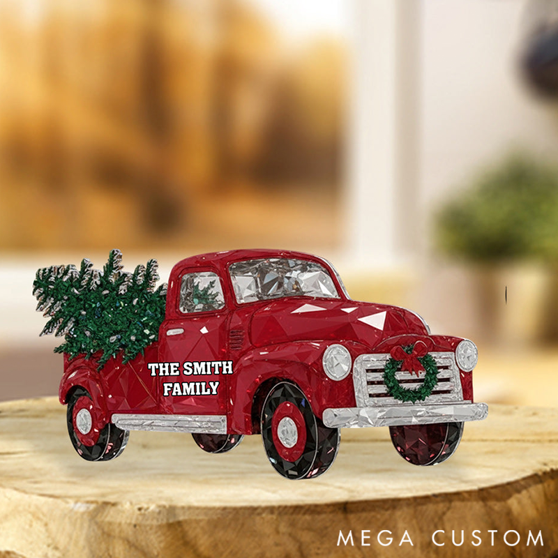 Personalized Family Custom Shaped Acrylic Plaque Crystal Red Truck Merry Christmas Gift for Family