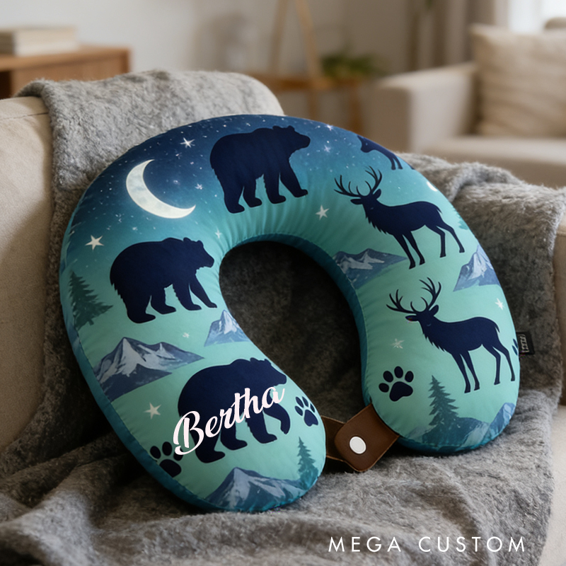 Personalized Wilderness Travel U-Shaped Pillow with Custom Name for Outdoor Wildlife and Adventure Lovers Gift for Kids