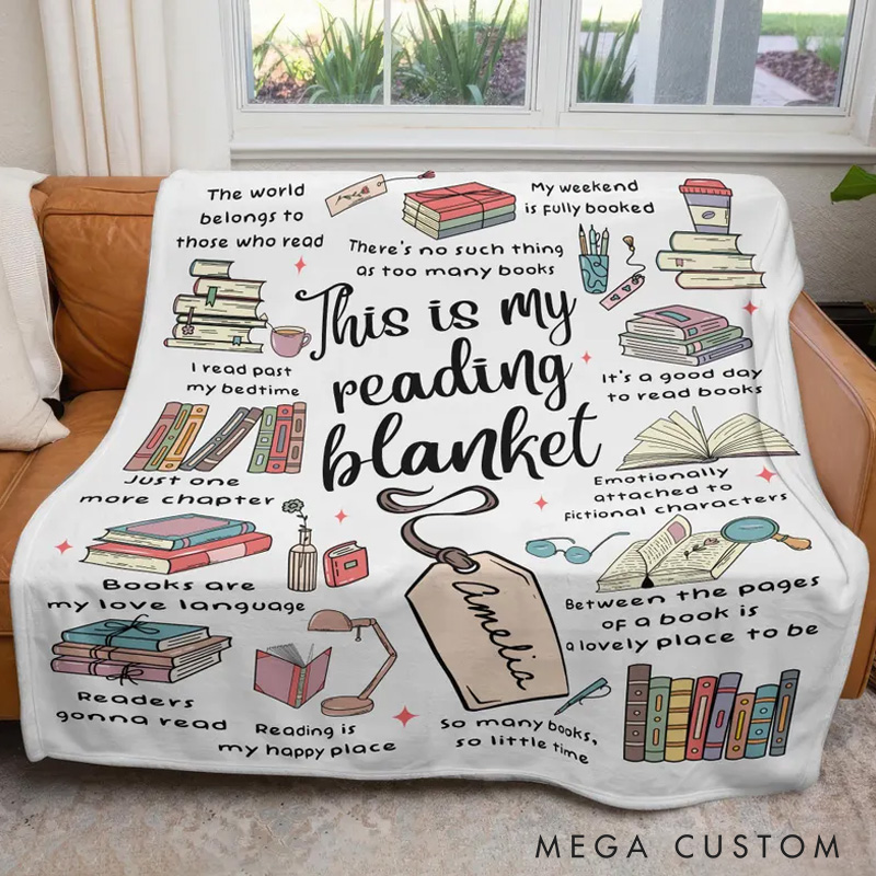 Personalized This is my Reading Throw Blanket Custom Book Blanket for Book Lovers Reader Blanket with Name for Bookworm Librarian Gift