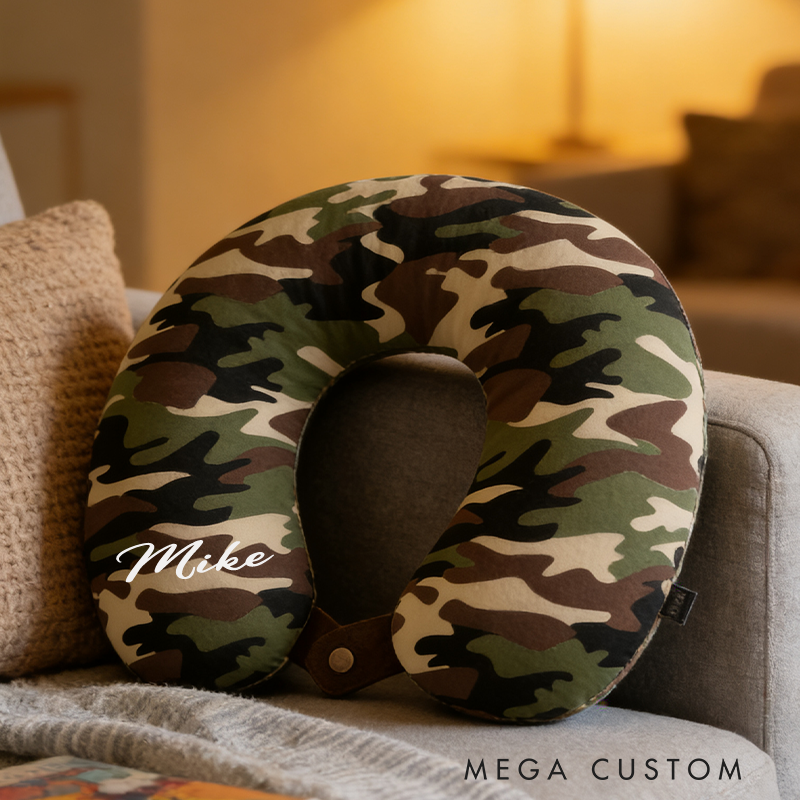 Personalized Camouflage Travel Neck Pillow Outdoor Hunting Lover Pillow with Custom Name for Outdoor Adventure Lovers Gift for Kids