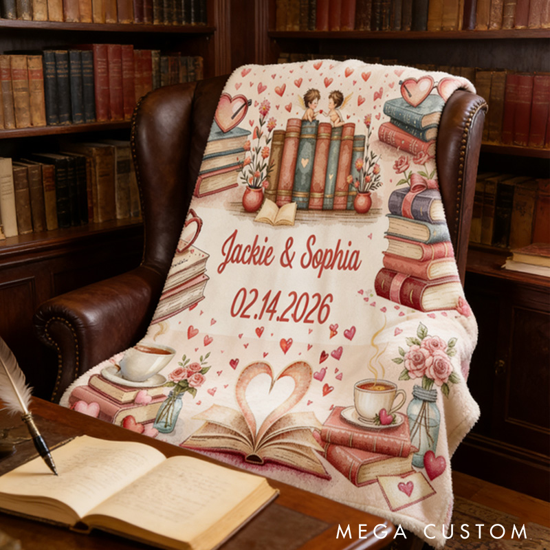 Personalized Pink Book Blanket Hoodie Custom Cupid Wearable Blanket Hoodie with Name for Book Lovers Bookworm Valentine's Day Gift