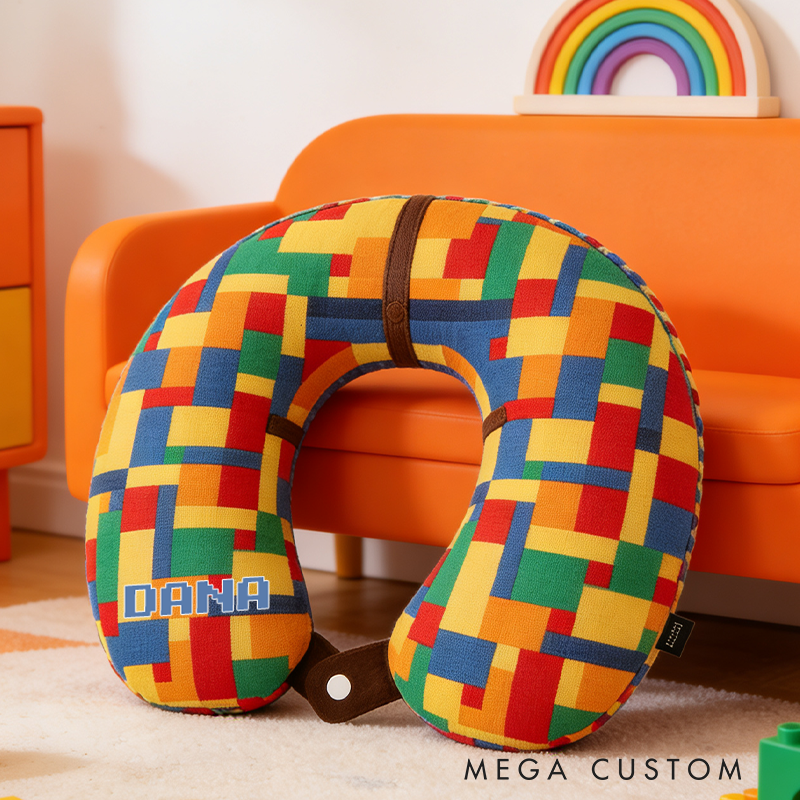 Personalized Colorful Colored Building Blocks Travel U-Shaped Pillow for Children Pillow Game Lover Geek Gift