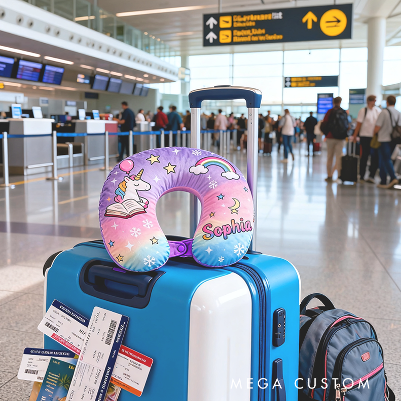 Personalized Gradient Neck Pillow withCustom Name for Magic Lovers Travel Neck Pillow Christmas Gift for Kids