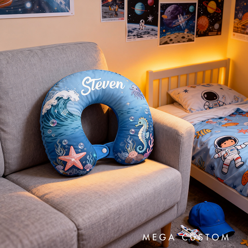 Personalized Ocean Themed Christmas Gift Neck Pillow with Custom Name for Magic Lovers Travel Neck Pillow Christmas Gift for Kids