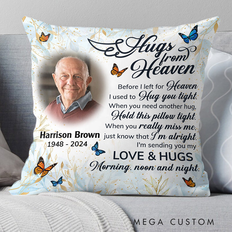 Personalized Memorial Photo Pillow Custom Double-Sided Printed  Throw Pillows Hugs From Heaven Remembrance Gift for Loss of Loved One