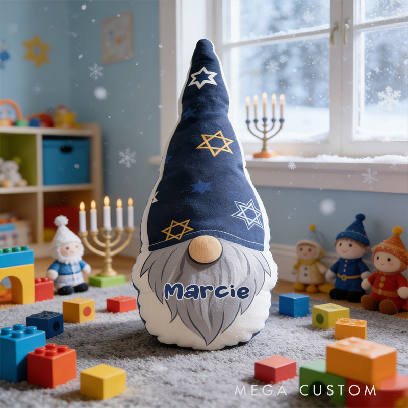 Personalized Cute Hanukkah Gnome Pillow with Custom Name Religious Home Decor Star of David Pillow Happy Hanukkah Gift for Jewish Family