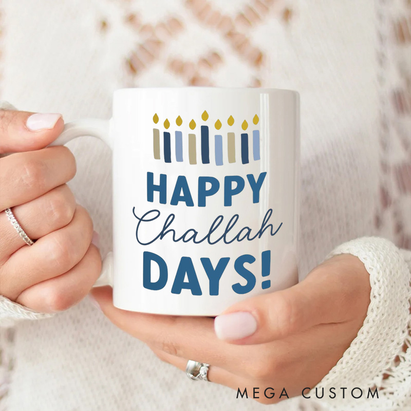 Personalized Happy Challah Days Ceramic Mug with Name Hanukkah Coffee Mug Religious Gift Happy Hanukkah Gift for Jewish people