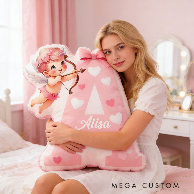 Personalized Cupid Initial Letters Pillow Custom Name Valentine's Day Gift Pillow Soft Decorative Graphic 3D Print Pillow for Her