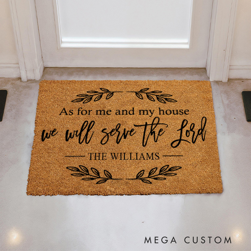 Personalized As for Me and My House We will Serve the Lord Joshua 24:15 Doormat with Family Name Non-Slip Welcome Mat Religious Housewarming Gift