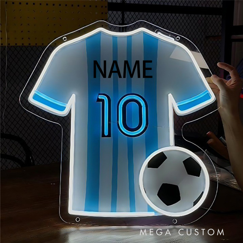Personalized LED Soccer Jersey Neon Sign with Custom Name and Number for Soccer Enthusiast