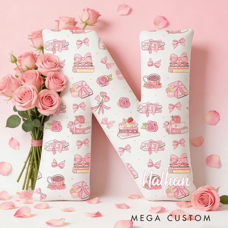 Personalized Flower Book Alphabet Throw Pillow Graphic 3D Coffee Book Letter Pillow with Name for Girlfriend Wife Book Lover Bookish Bookworm Valentines Day Gift