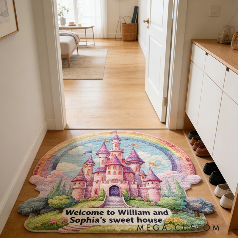 Personalized Fairy Tale Castle Area Custom Name Welcome Mat New Home Gift Housewarming Wedding Gift for Couples