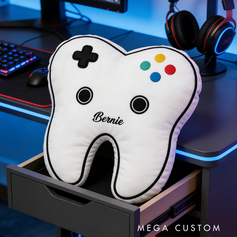 Personalized Gaming Controller Pillow for Kids Tooth Game Controller Pillow Custom with Name Gift for Game Kids