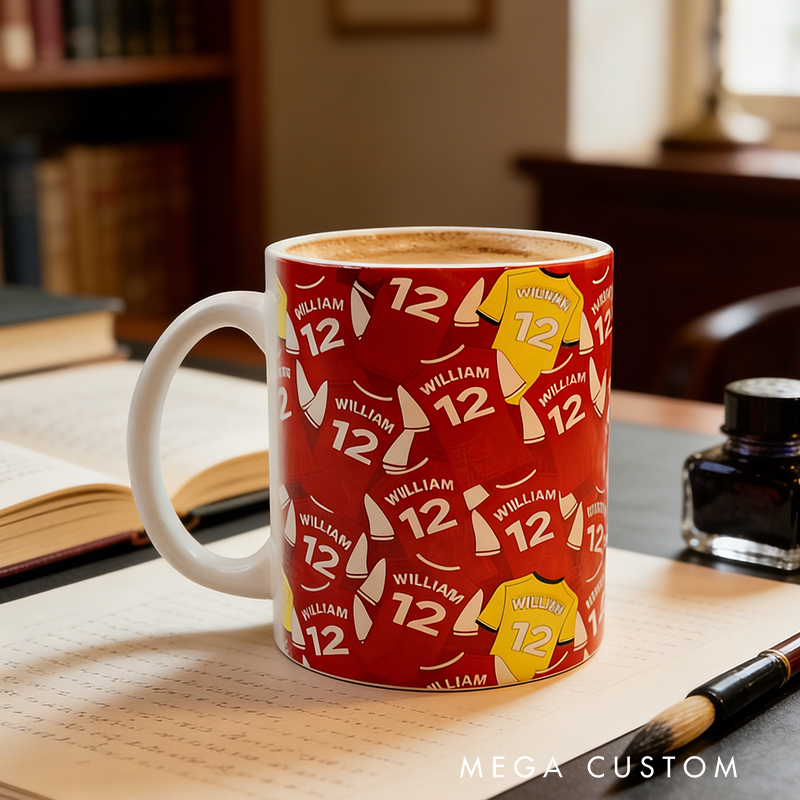Personalized Soccer Jersey Mug with Custom Name and Number Design