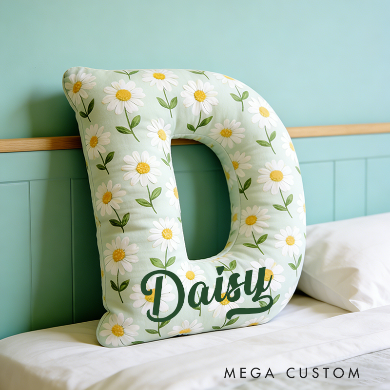 Personalized Letter Daisy Pillow Initial Flower Throw Pillow Custom Holiday Home Decor Letter Pillow for Girl Friend