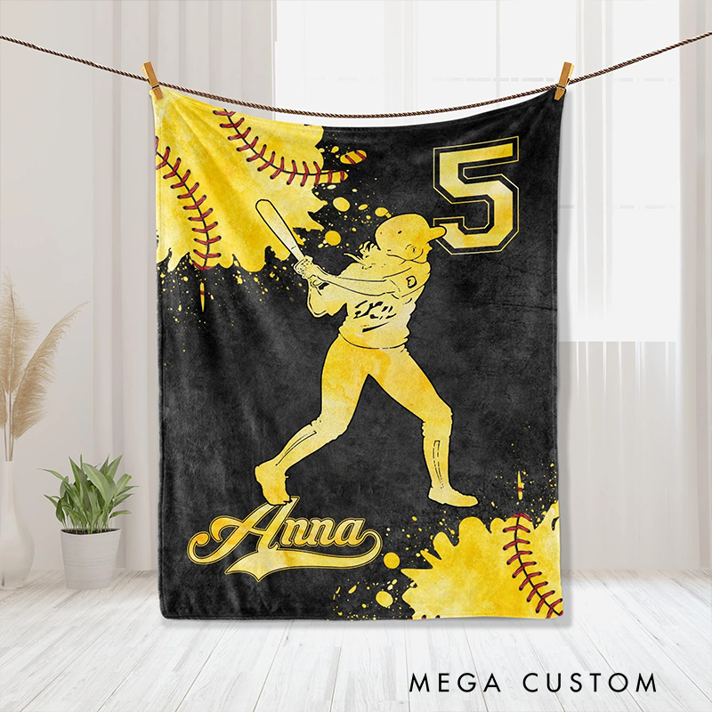 Personalized Softball Blanket with Custom Name and Number Design