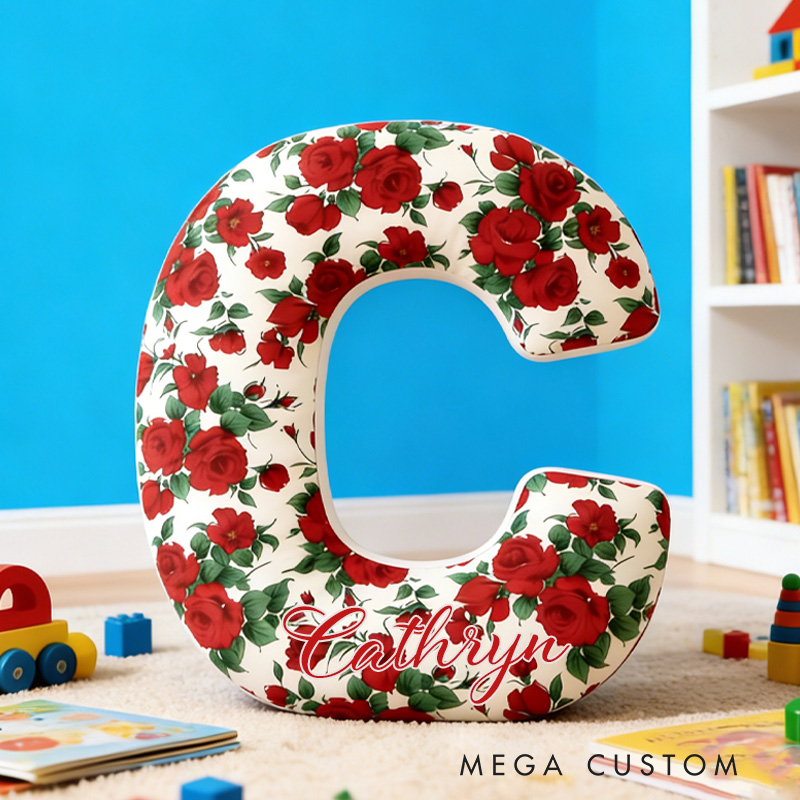 Personalized Red Rose Alphabet Throw Pillow Graphic 3D Print Rose Pillow with Name for Girlfriend Gardener Valentine's Day Gifts Loving Room Decor