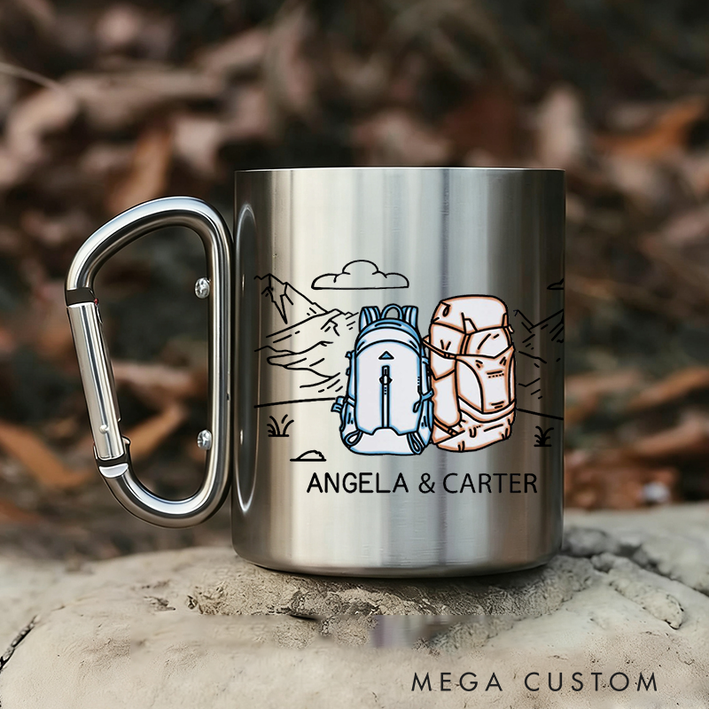 Personalized Partner Carabiner Mug Hiker Mountains Tea Cup Coffee Mug Stainless Steel Mug Valentine's Day Gift Set Couple Outdoor Gift