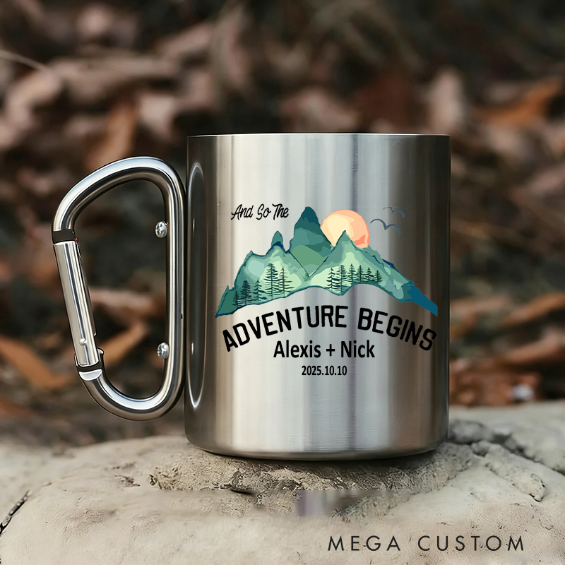 Personalized Wedding Camping Mug Adventure Mountains Couples Campfire Mugs Engagement Wedding Gift for Couple Outdoor