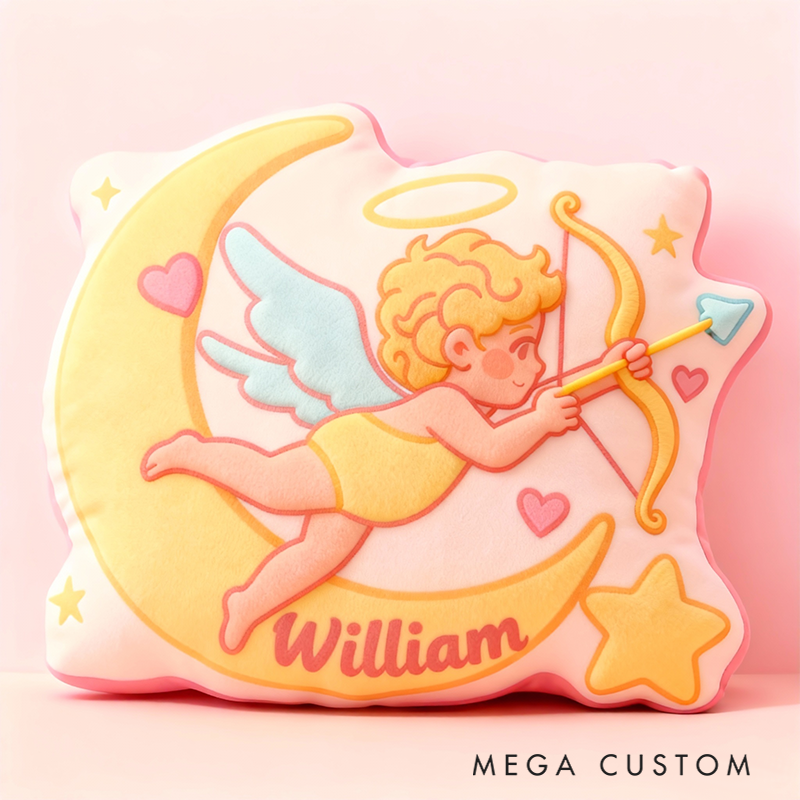 Personalized Name Cupid Moon Pillow Custom Name Valentine's Day Gift Pillow Soft Decorative Graphic 3D Print Pillow for Her