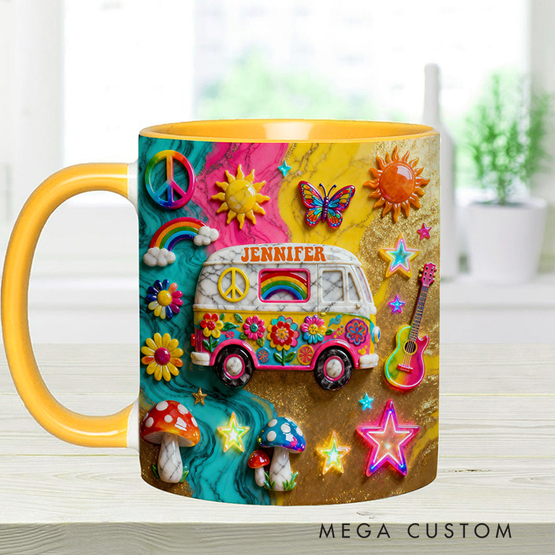 Personalized Hippie Souls Accent Mug Custom Name Colorful Hippie Car Hippie Coffee Mug Bohemian Coffee Mug