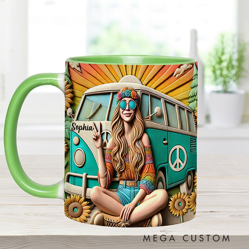 Personalized Hippie Soul Accent Mug Colorful Hippie Car Hippie Coffee Mug Bohemian Coffee Mug
